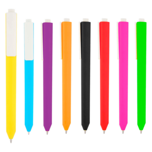 BP-23558, Bolígrafo de plástico de color sólido, con clip blanco y mecanismo de click.