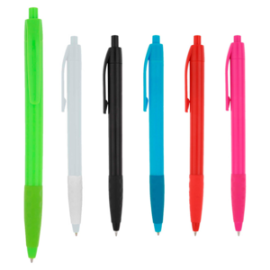 BP-84120, Bolígrafo de plástico de color sólido, con clip, textura y mecanismo retráctil.