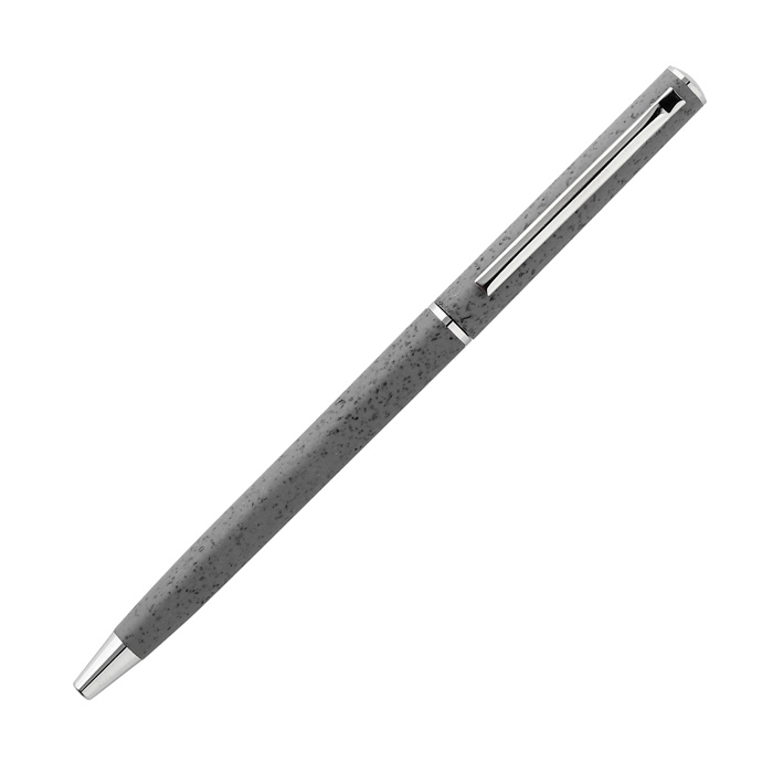 BL-154, Bolígrafo promocional con barril de fibra de trigo y plástico ABS, con mecanismo twist, detalles en plástico cromado en clip y punta. Tinta de escritura negra.