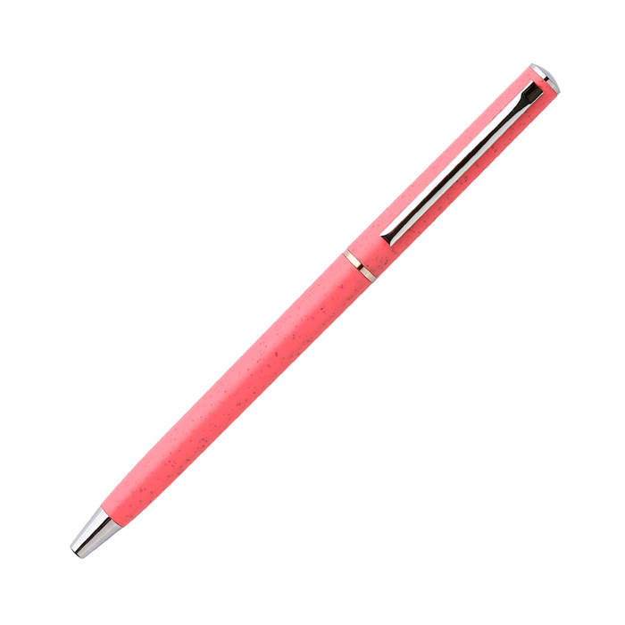 BL-154, Bolígrafo con barril de fibra de trigo y plástico ABS, con mecanismo twist, detalles en plástico cromado en clip y punta. Tinta de escritura negra.