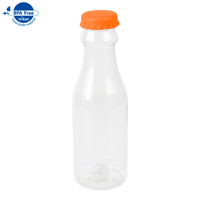 TE-036, Botella transparente de plástico tritan con tapa tipo corcholata, capacidad de 500 ml., colores de tapa: azul, negro, rojo, naranja, morado y verde