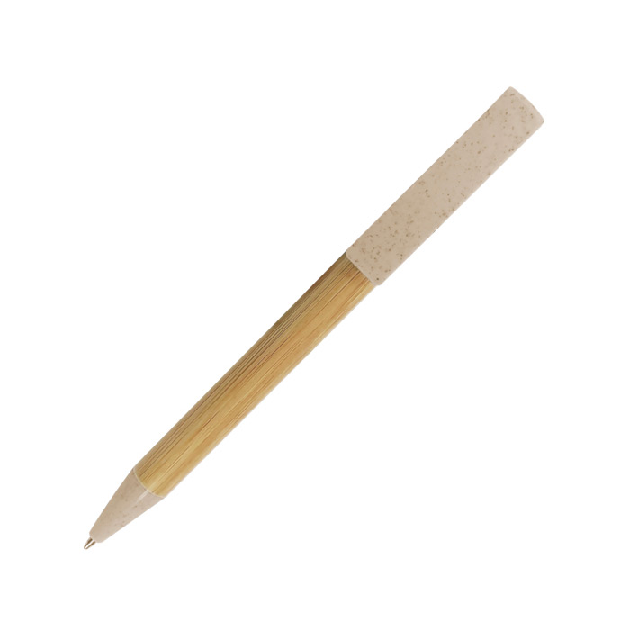 A2920, Bolígrafo ecológico TRISOP con cuerpo de bambú, punta y parte superior de fibra de trigo, misma que sirve como soporte para celular. Mecanismo de click.